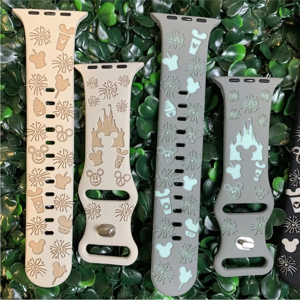 Disney Parks Themed Silicone Watch Bands for Apple Smart Watch 42/44/45/49mm 4pk